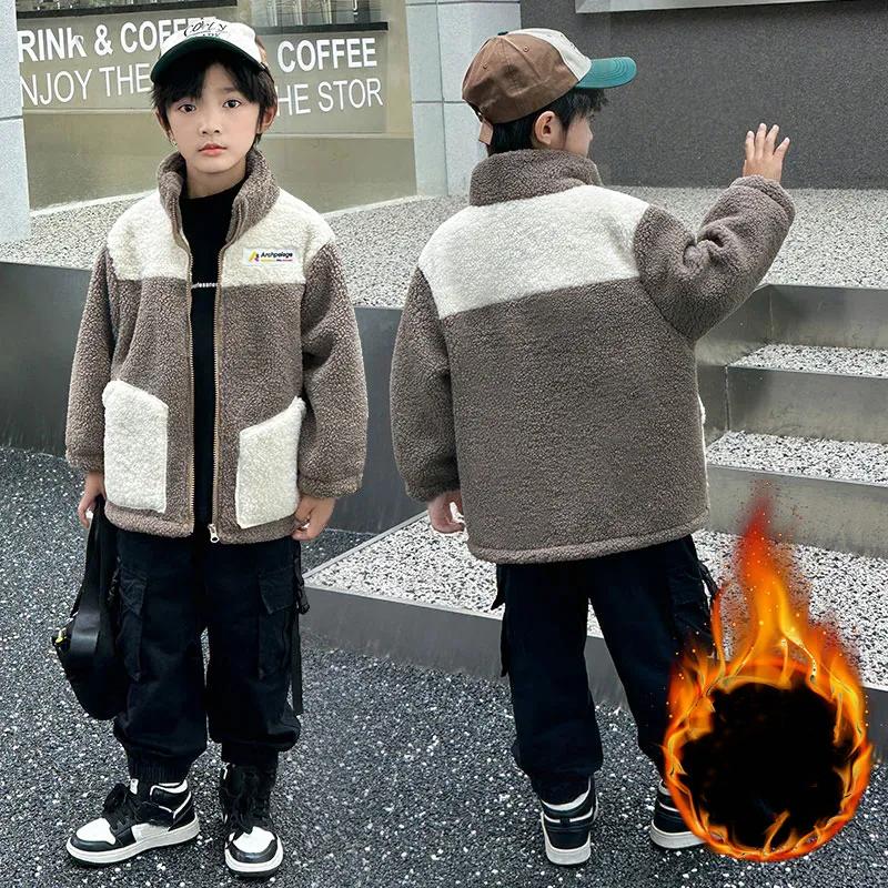 Children Autumn Winter Clothes Plus Velvet Warm Outdoor Teenager Outerwear
