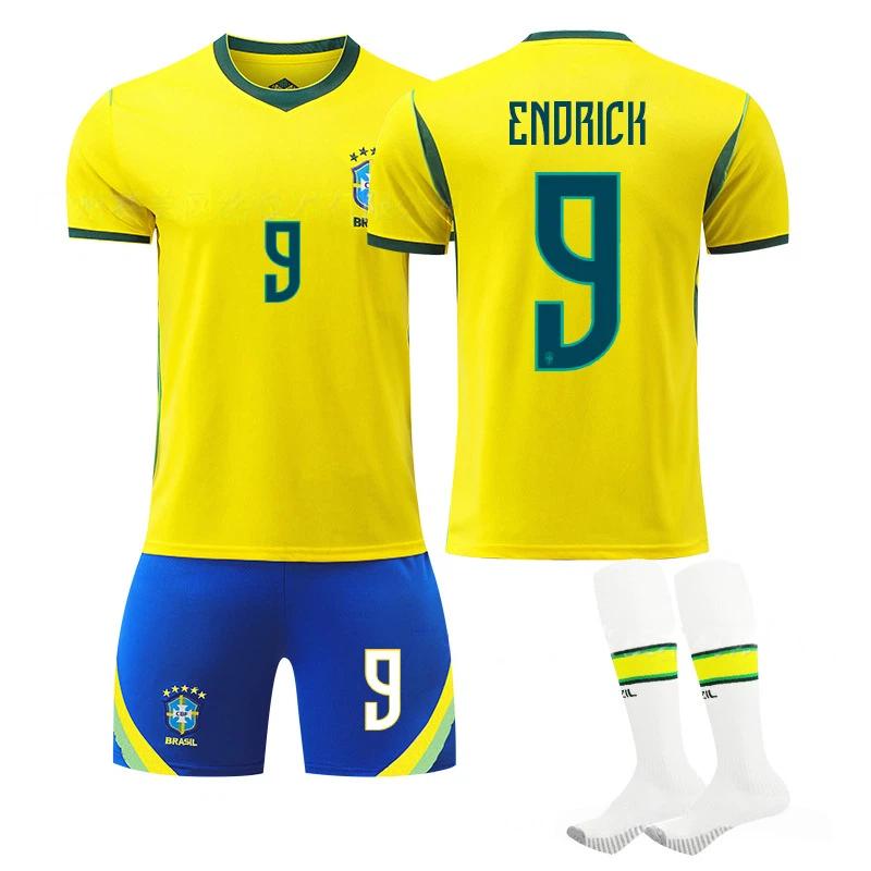 

2026 Чемпіонат світу з футболу Бразилія Домашній #9 Ендрік Спортивний Тренувальний Комплект Джерсі з Шкарпетками Підлітки Діти Дорослі З Кастомним Іменем Футбольна Форма 26