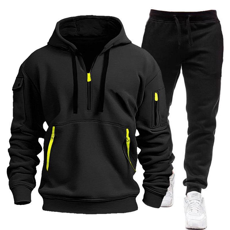 Autumn Men's Casual Sports Suit with Multi-Zipper Arm Pockets & Fashionable Hoodie