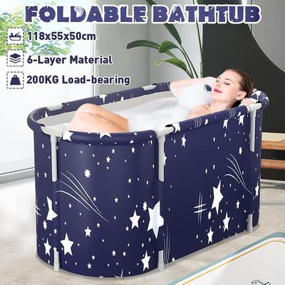 120CM Folding Bathtub Spa Bathtub Adult Children Swimming Pool Portable Plastic Bathtub Bath Bucket Insulation Bathing Bath Tub Double Drain 6 Layer