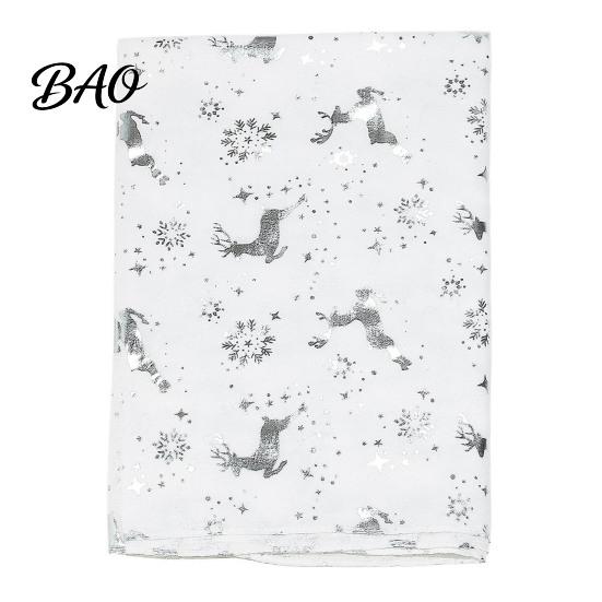 Holiday Elk Snowflake Wrap Christmas Theme Scarf for Women, Glitter Sparkly Foil Reindeer Winter Print Scarves, Lightweight Soft Shawl Fall Cold Proof