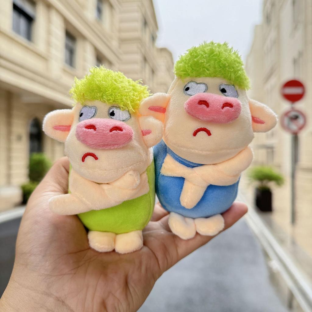 Animal Adorable Keychain Funny Green Hair Plush Animals Angry Pig Doll Pendant Backpack Decoration Soft Stuffed Toy Gift