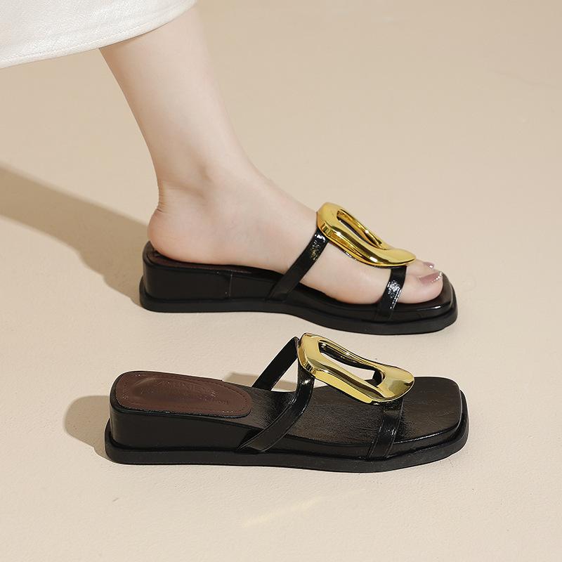 Retro Wedge Heel Sandals Women's Shoes and Slippers New One-shoulder Slippers
