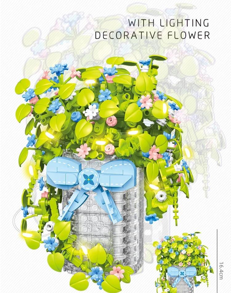

Eternal Flower Basket Bouquet Building Blocks With Lights Potted Plants Bricks Toys Home Wall Decorations no box
