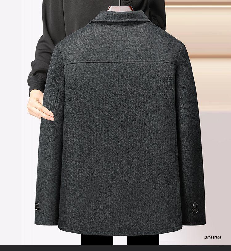 Men's Plus Velvet Turn-Down Collar Jacket for Middle-Aged and Elderly - Thick Autumn/Winter Business Coat