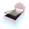 Upholstered Bed 90*200cm, Flower-Shaped Headboard, Hydraulic Storage, LED Lighting and Metal Frame, Velvet Fabric Beige, Pink