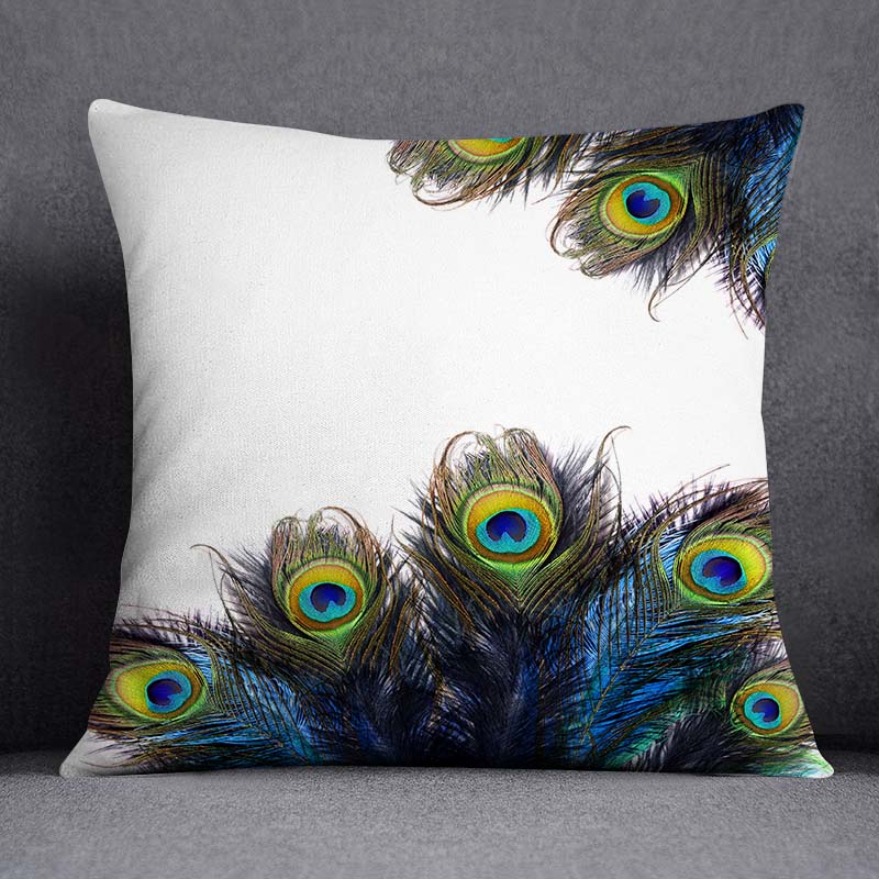 Dekorativní povlak na polštář se vzorem pavího peří Čtvercový povlak na polštář pro domácí kancelář Dekorativní povlak na polštář 45cm*45cm