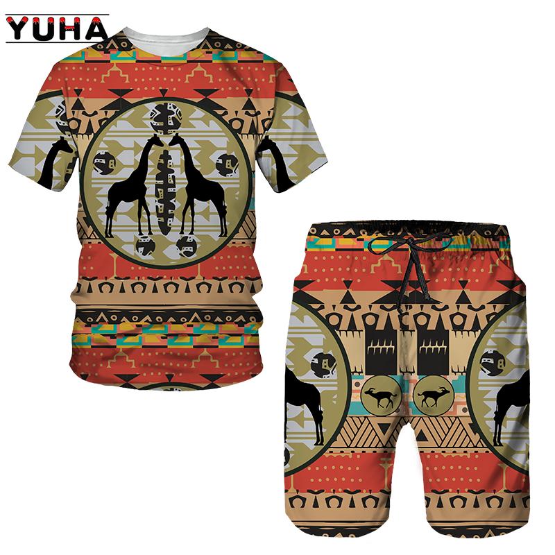

YUHA, новейшие африканские принты женские/мужские футболки комплекты Africa Dashiki мужские спортивные костюмы/винтажные топы для спорта и отдыха летние мужские 5XL