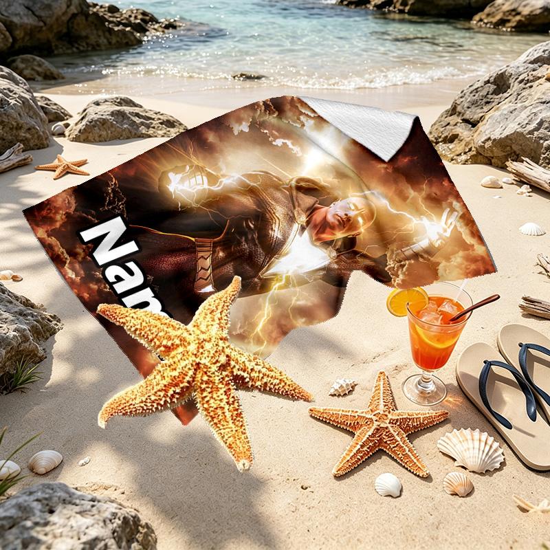 Custom Name Personalized Superhero movies Print Beach Towel, for Trip Camping Beach Party Home Decor, Birthday Gift for Family & Friends