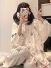 Women's Sweet Pure Cotton Pajama Set - Round Neck, Long Sleeve, Long Pants, Comfortable Home Wear for Spring & Autumn