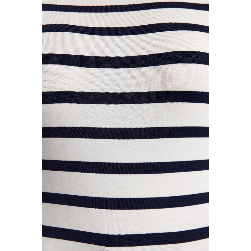 Marineblau gestreifte, hochwertige, weiche Strickbluse mit U-Boot-Ausschnitt und taillierter Passform Twoaw24bz00227