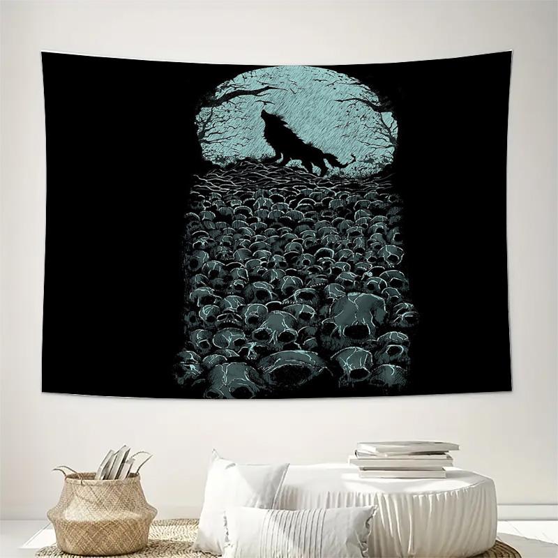 Wolf Moon Tapestry Forest Wall Hanging Nature Landscape Aesthetic Room Decor Bohemian Home Textile Vintage Gothic Art