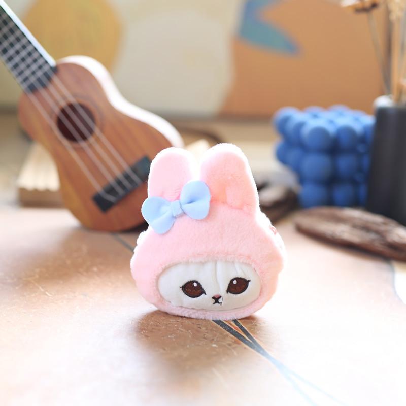 Charming Shark Cat Plush Keychain Coin Purse Fluffy Stuffed Animal Bag Accessory