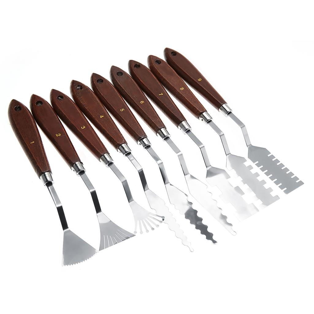 9PCS Professional Spatula Paint Mixture Scraper Set Artist Oil Painting Palette Knife