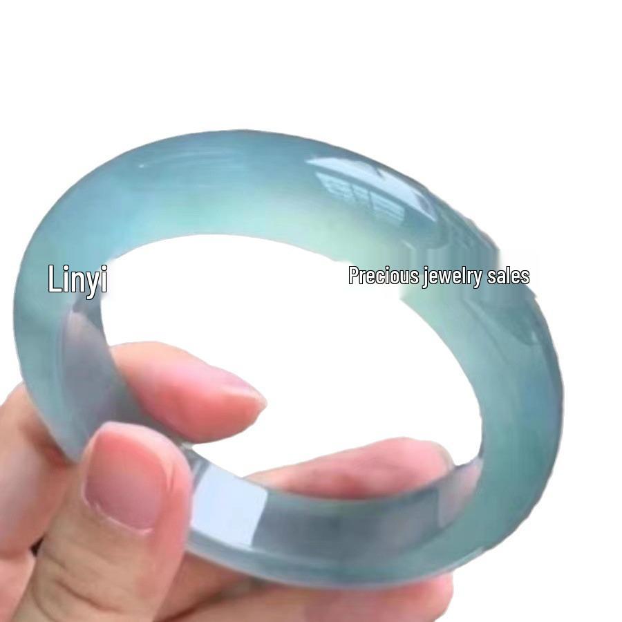 Wide Band Lake Blue Jade and Quartzite Bracelet