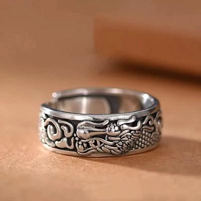 Vielseitiger Retro-Ring mit chinesischem Drachenmuster für Herren - Ethnisch, Dominant, Trendiges Design, Perfekt für den Zeigefinger.