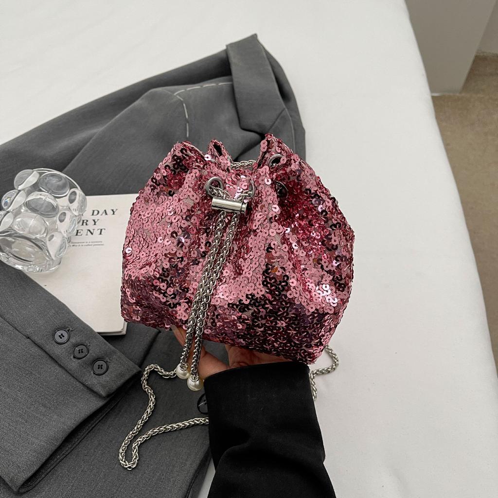 Fashion personalized sequined bucket bag shoulder bag trendy messenger dinner bag