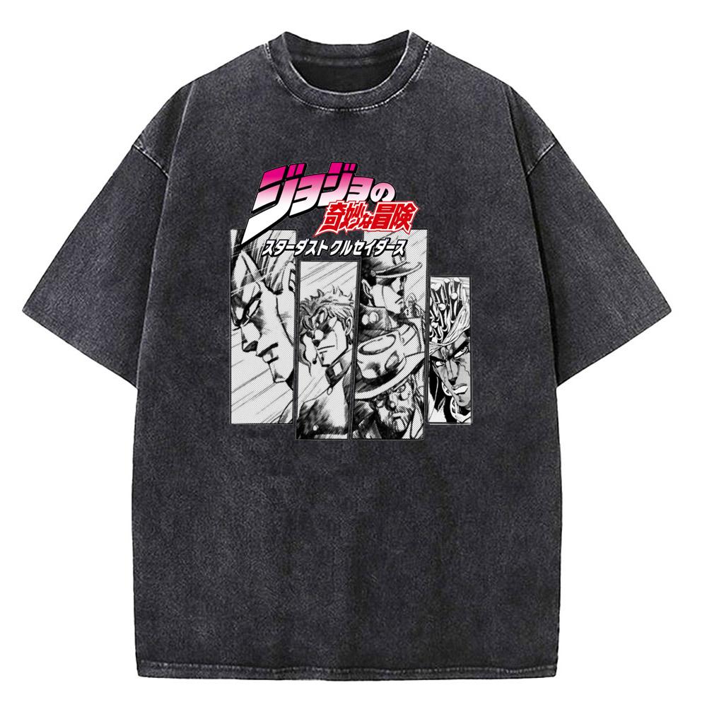 Vintage Washed TShirt Men Summer Streetwear T-shirt JoJo Bizarre Adventure Anime High Quality Cotton Casual Short Sleeve Tshirt
