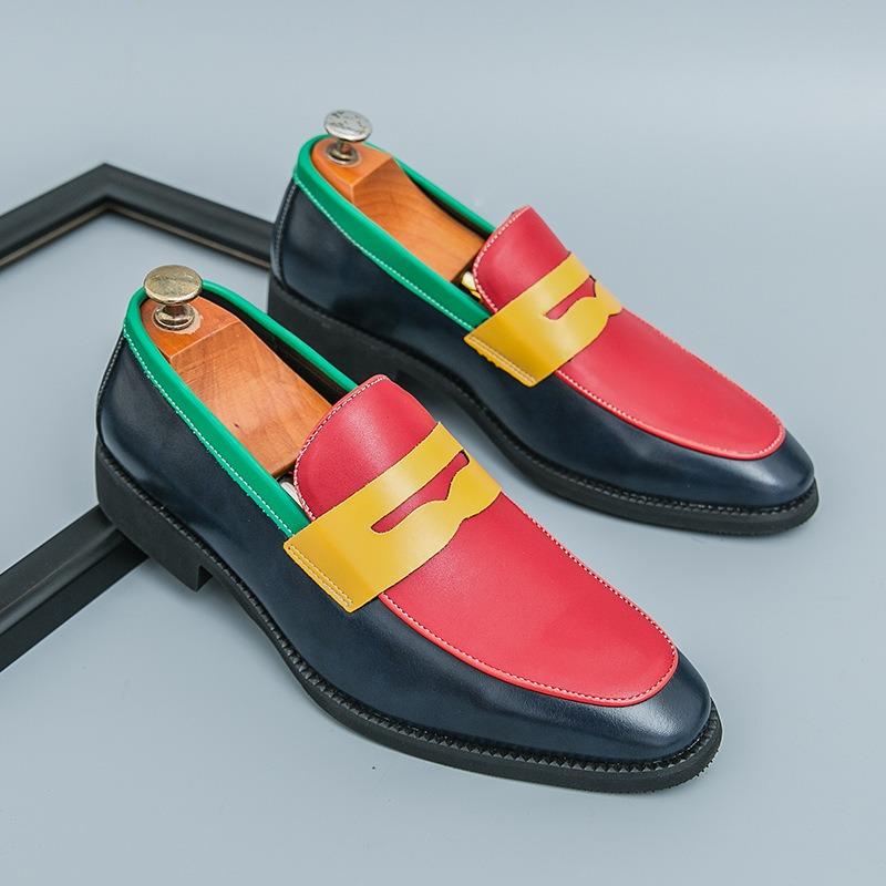 Men's loafers large size new casual leather shoes fashion color matching one-pedal lazy shoes men's fringed shoes