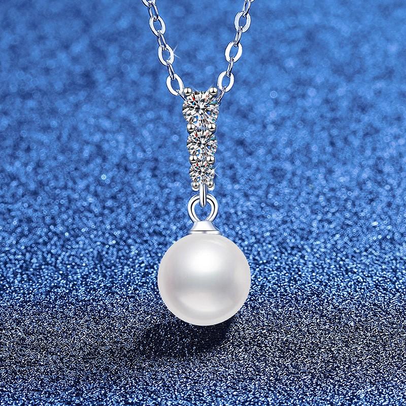 Moissanite Shell Pearl Necklace Clavicle Chain Women Vintage Elegant Light Luxury Jewelry
