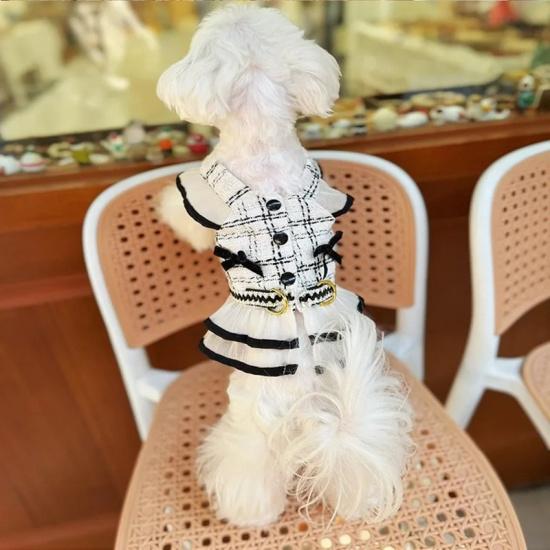 Elegant Tweed Style Dog Dress Harness Set Summer Pet Clothes with Leash for Small Dogs Cats Puppy 1-3 Set