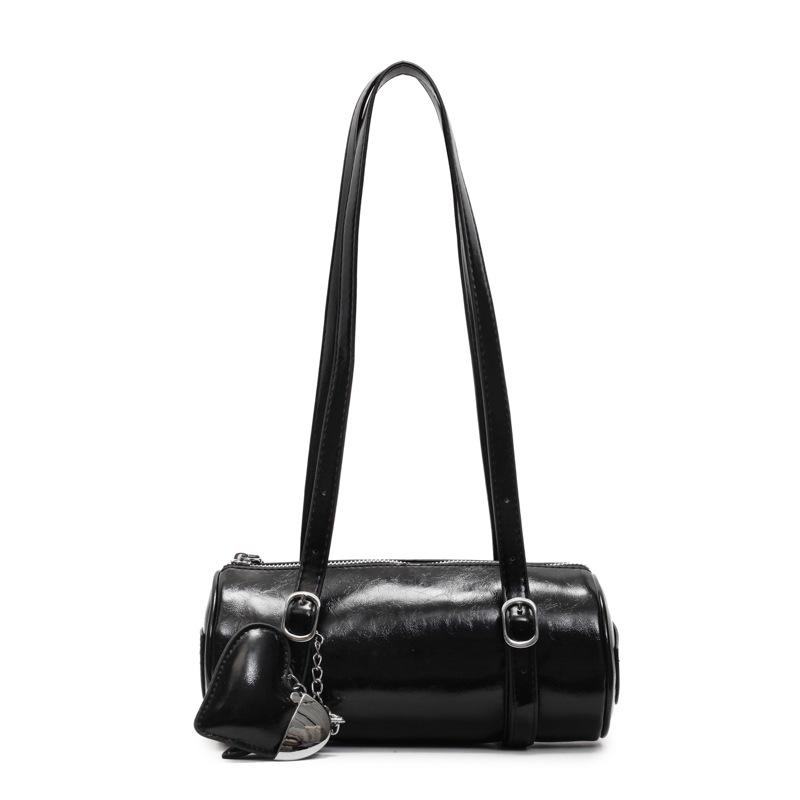 Simple oil wax leather portable cylinder bag niche design casual versatile shoulder pillow bag women