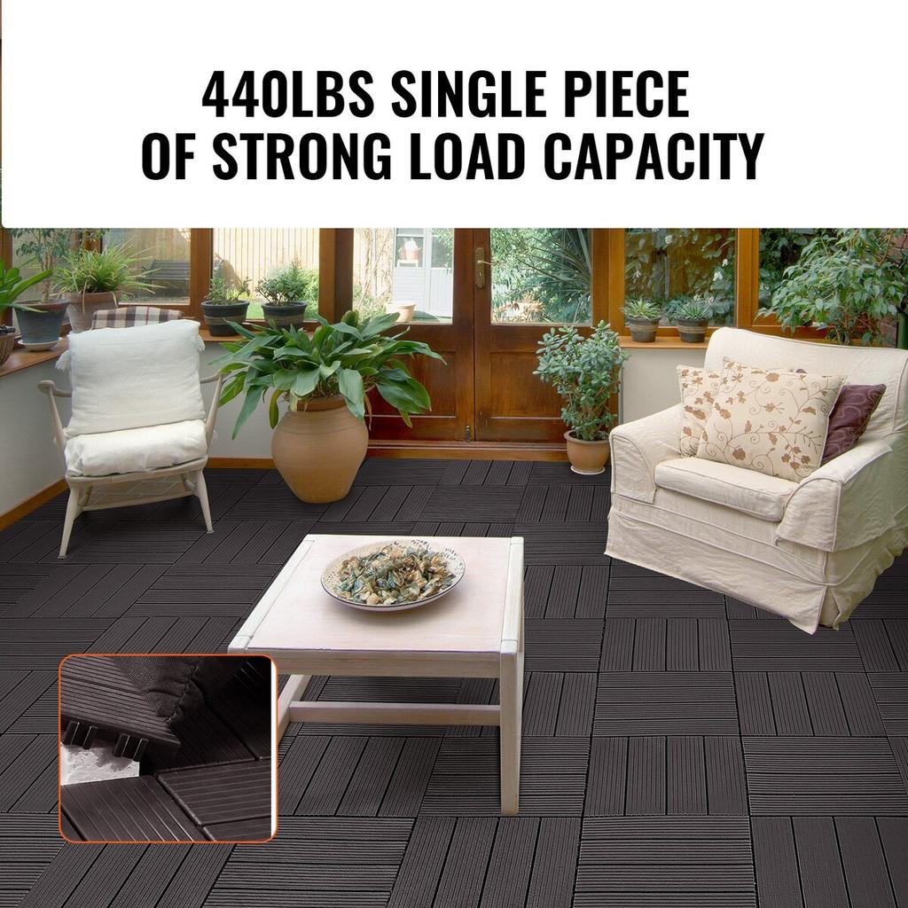 Interlocking Deck Tiles 10 Pack 12"x12" Waterproof for Porch Dark Brown