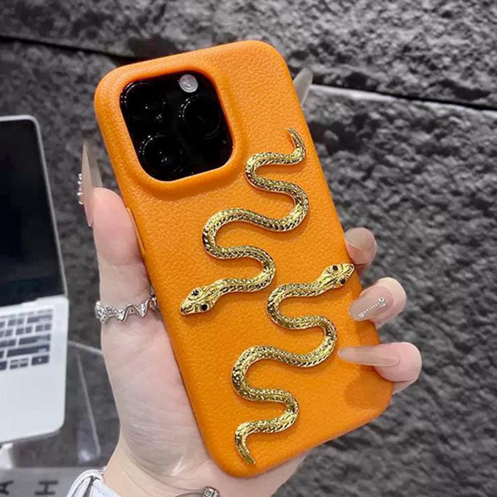 Gold Snake Leather Case for IPhone 13 11 15 12 14 16 Pro Max 16 Plus Phone Case Soft Protector Shockproof Silicone Cover
