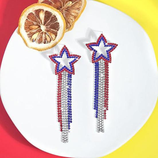 1 Paar Damen Quastenohrringe, Stern Ohrstecker Pave Hängeohrringe, Boho Wasserfall Perlenfransen Ohrringe, Amerikanische Flagge Ohrringe Schmuck Geschenk