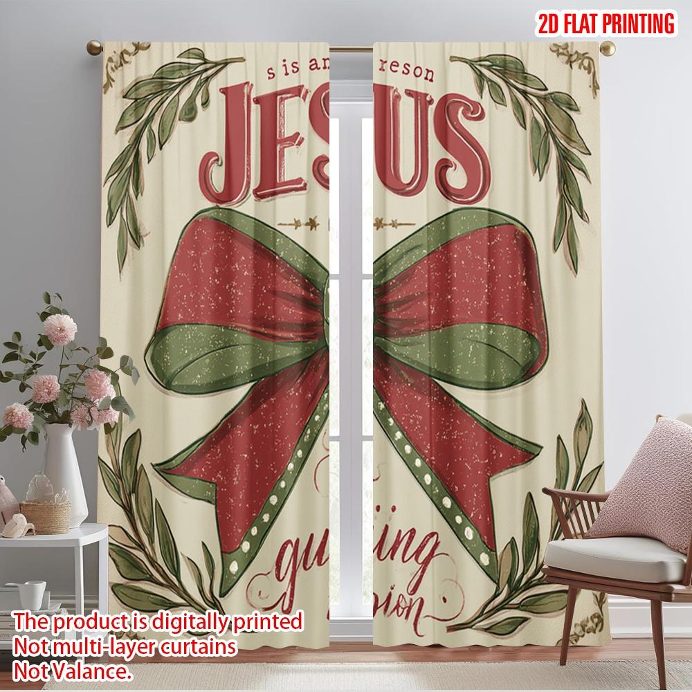 

2pcs,2D plane printing Popular Curtain Panels Red Dot Bow Versatile Durable Polyester (without rod) Decorations Inside Ldeal for 52.50×116.00 CM 2pcs
