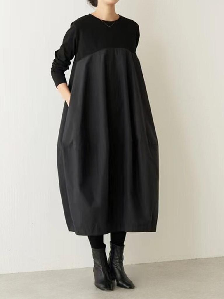New Autumn Winter Korean Lolita Style Knit Patchwork Long Sleeve Dress