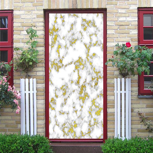 Bílé mramorové samolepky na dveře Západ slunce Jednoduché abstraktní linie bambusová lednička Tapeta do obývacího pokoje Domácí dekorace Ložnice Art Decals