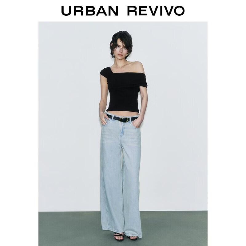 UR Women's Summer Slim-Fit Asymmetrical Neck Spliced T-Shirt