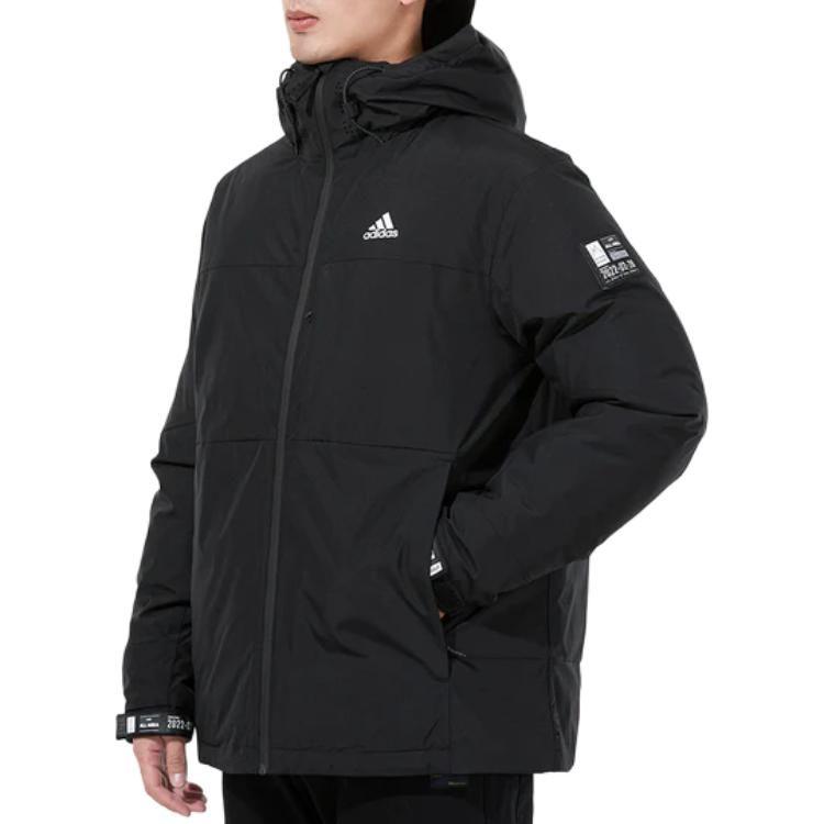 Adidas Down Jackets Men's Black Hooded Moderate Quilted Down Jacket H13869