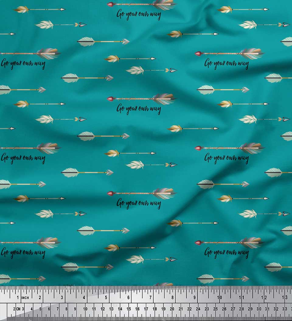 

Soimoi Green Японська креп-сатин Тканина з текстом і стрілками Племінний декор Тканина з принтом метр 42 дюйма 42 Inch Wide - Poly Crepe зелений