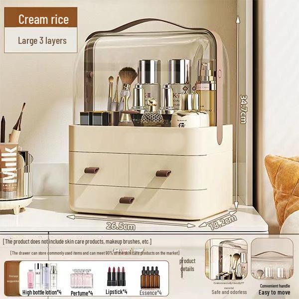 

Роскошный органайзер для туалетных принадлежностей: Пылезащитный ящик для хранения косметики и средств по уходу за кожей для рабочего стола в общежитии