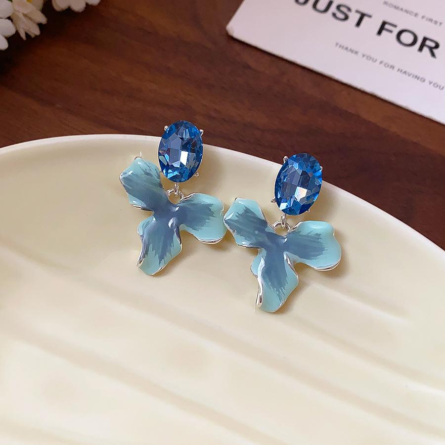 French fresh blue geometric flower resin earrings light luxury stud earrings personality temperament earrings women