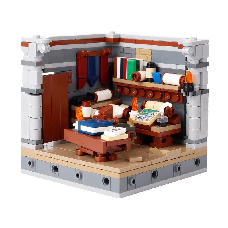 MOC Medieval Furniture Pharmacist Wine Barrel Bar Scrolls Cabinet Building Blocks Piano Bookshelf Paper Map Bedrooms Bricks Toys