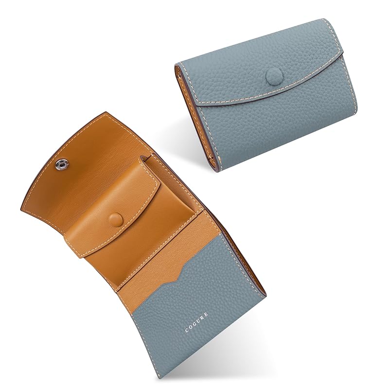 

[COGURE] Kogre wallet tri-fold ladies men s genuine leather shrink calf leather compact brand mini wallet wallet coin purse card holder with gift box
