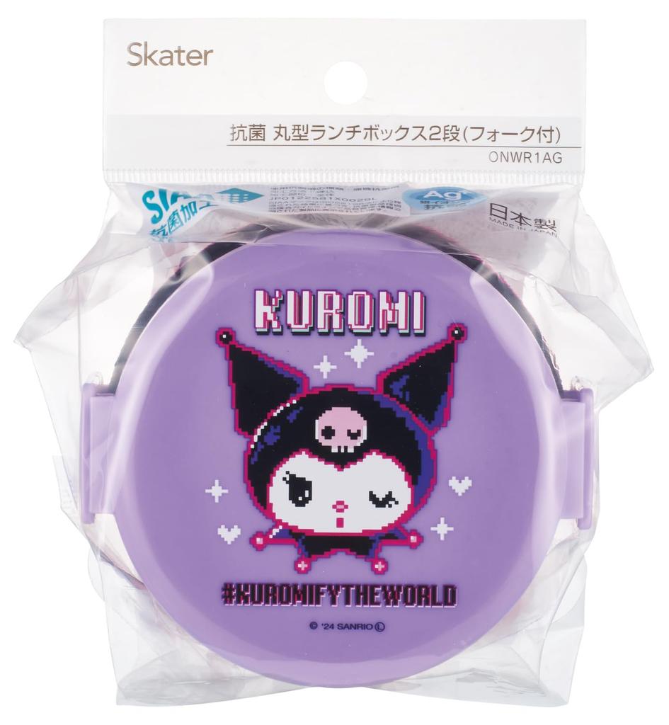 Skater Antibacterial Lunch Box with Round Microwave Sanrio Kuromi World 2-Tier Fork, Shape, 500ml, Safe, Design, ONWR1AG-A