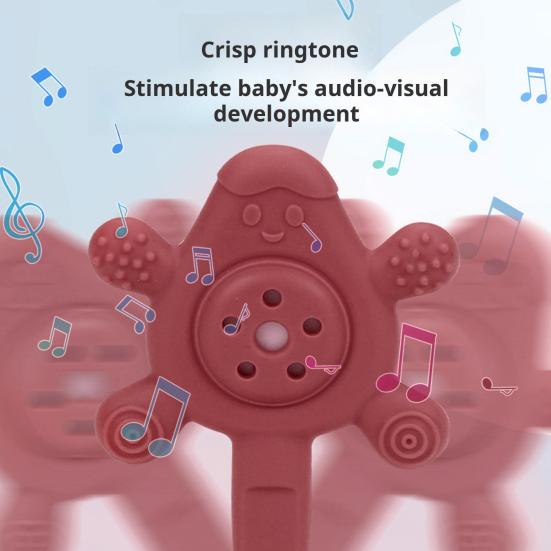 Baby Rattle Teething Toy Infants Food-Grade Silicone Rattle Easy-to-Grip Clean Develops Motor Skills Baby Sensory Development Toy