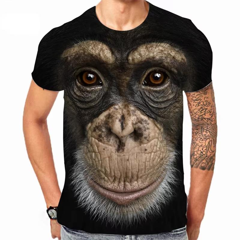 Camiseta Estampada 3D Animal Gorila Macaco Manga Curta Oversized Top Camiseta Feminina