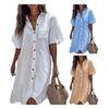 Casual Commuter Style Women Shirt Lapel Short Sleeve Loose Fit Solid Color Buttons Placket Work Shirt