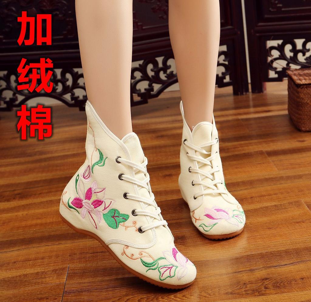 Fashion Embroidery Shoes Handmade Women's Embroidered Canvas Ballet Flats Ladies Comfortable Chinese Ballerinas Vegan