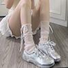 1/2Pairs Japanese See Through Mesh Middle Tube Socks For Women Girl Fairycore Ribbon Bowknot Loose Slouch Calf Socks