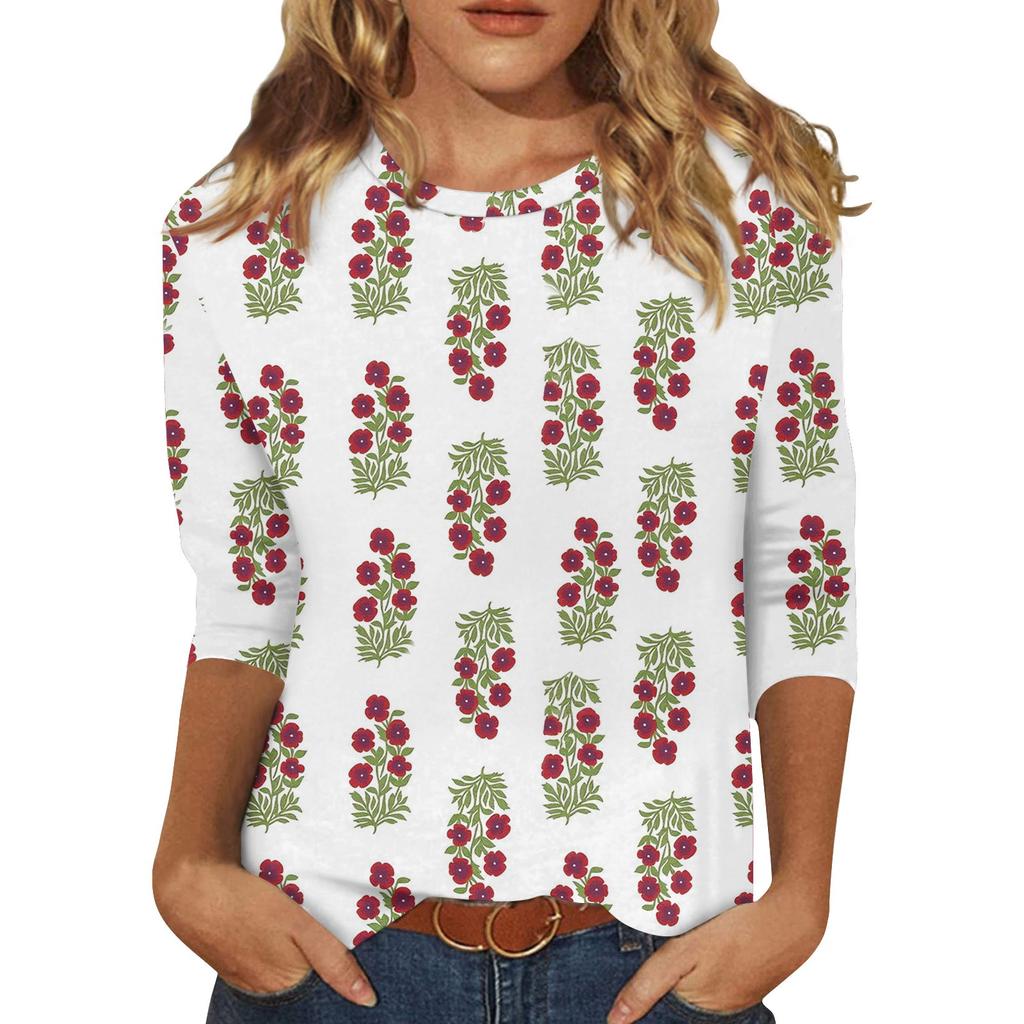 3/4 Sleeve Shirts For Women Cute Print Graphic Tees Blouses Casual Plus Size Basic Tops Pullover