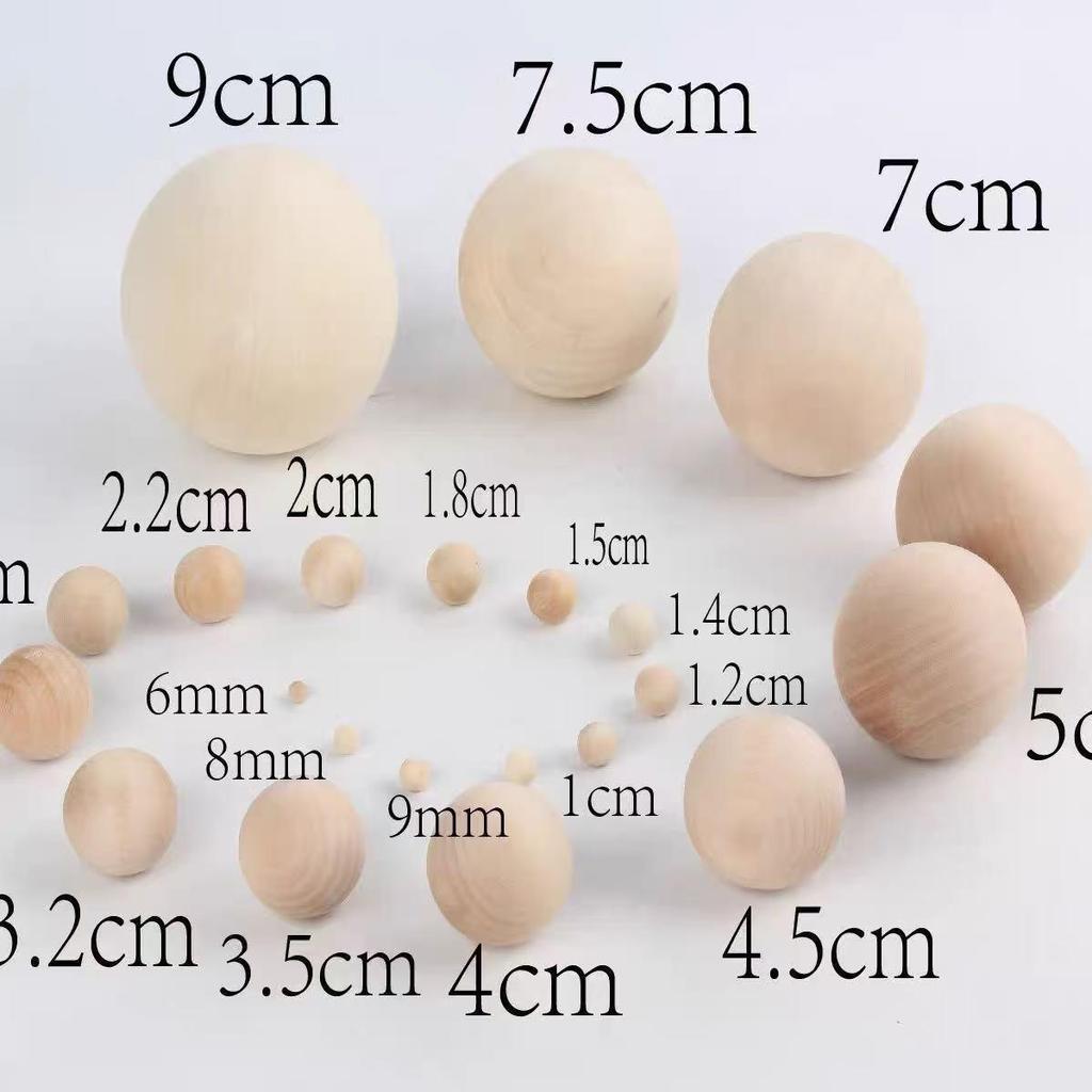 Solid Handmade Wooden Beads - Round, No Holes, Natural DIY Toys