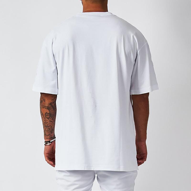 Unisex Big Size High-Quality 100% Cotton Basic Casual Short Sleeve T-Shirt In Solid White