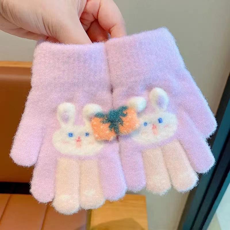 Children's new winter gloves little girl cute cartoon warm full finger gloves boys and girls thickened finger cots