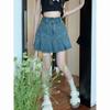 High Waist Denim Pleated Skirt Women A-Line Bodycon Mini Casual Chic Streetwear